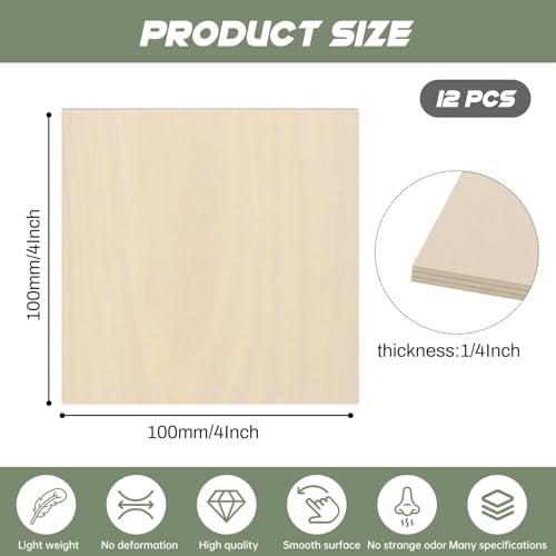 12 Pack Plywood Sheets, 4" x 4"x 1/4" Basswood Sheets - color: 12 Pack, size: 4" x 4"x 1/4"
