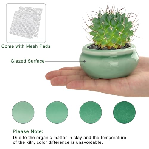 Bonsai Planter Succulent 2.4-2.8" (6-7cm) Mini Green Pots Value Set of 2 - color: Green 2pc