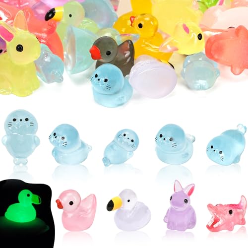 Marsrut 100Pcs Luminous Mini Resin Animals Bulk, 10 Random Styles Glow in the Dark Tiny Figurines Set, Small Little Charms for Fairy Garden, Miniature Dollhouse, Home, Office, Party Favor & DIY Decor