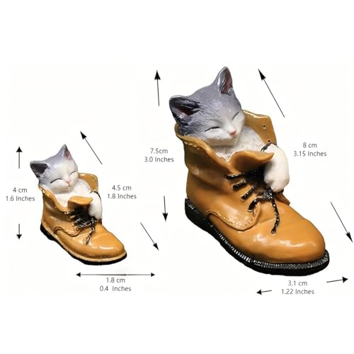 2pcs Decorative Sleeping Cat in Boot Garden Figurine, Tan Resin Boots with Gray Cats, Indoor Outdoor Decor, Gifts for Women Mom Grandma - color: 2pcs Cat Boots