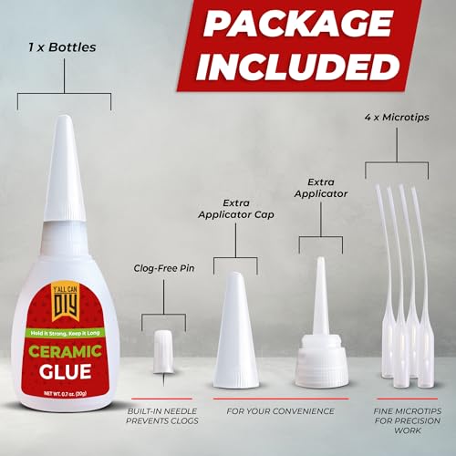 Y’allCanDiy Ceramic Glue Repair, Pottery Glue for Porcelain, Mugs & China - size: 1 Pack