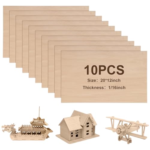 Sasylvia 10 Pcs 12 x 20 x 1/16 Inch Basswood Sheets for Crafts Plywood