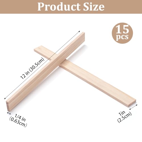 Wood Strips Slats Wooden Dowels for Crafts 1/4" × 1" × 12", 15 PCS Wood Trim Flat Lumber Boards Square Dowel Rods Wooden Sticks for Crafting, Woodworking, Model Making - size: 1/4x1x12 in - 15PCS