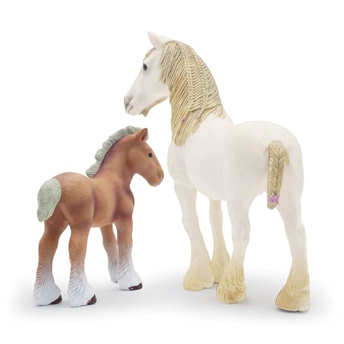 Gemini&Genius Horses Toys for Kids, Farm Horse with Cub Farm Animal Playset - color: A-white Mare and Pony