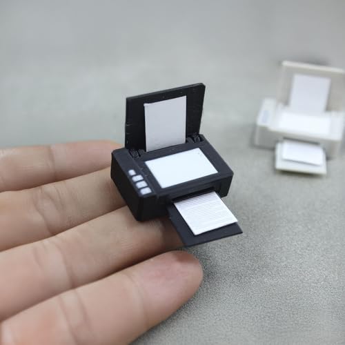 Miniature Printer (Choice of Black/Grey): 1:12 Scale Model for Dollhouse Office, Study, Modern Diorama, IT Workspace, Classroom, Desktop Collector Display (Black) - color: Black
