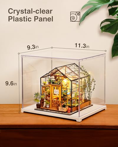 Rolife Dust Cover for Miniature House Building Sets Dsplay Case, Stackable Acrylic Display Box for Collectibles Storage Box with Door Dustproof Prevention (10.6x8.6x8.5inch) - size: 10.6"x8.6"x8.5"