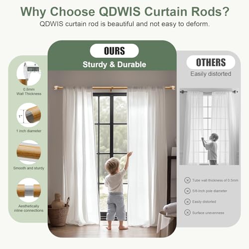 QDWIS Natural Wood Curtain Rods for Windows 48 to 84 inch Boho Decorative Handmade Wood Grain Drapery Rods with Leaf Finial 1" Adjustable Heavy Duty Curtain rod for Living Room Bedroom Kitchen - color: Natural Wood, size: 36'' - 88'' (1 Pack)