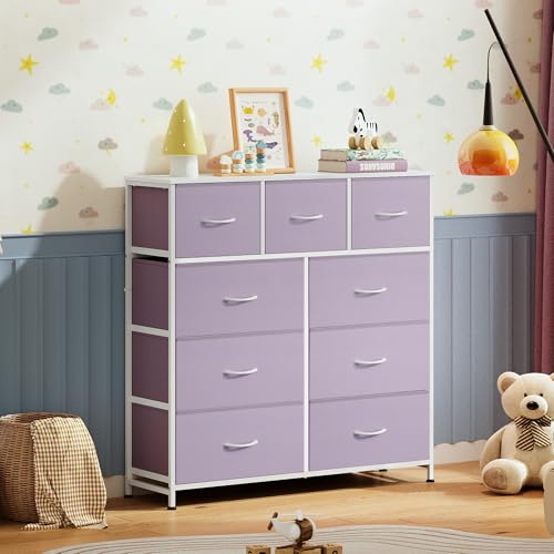 WLIVE Tall Dresser for Bedroom, 9 Drawer Chest of Drawers, Purple - color: Purple