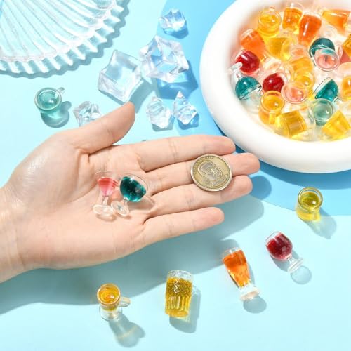 DanLingJewelry 45Pcs Miniature Wine Glasses Set Mini Cocktail Beer Juice Tea Beverage Glasses Drink Cups for Dollhouse Decoration Mini Wine Bottles
