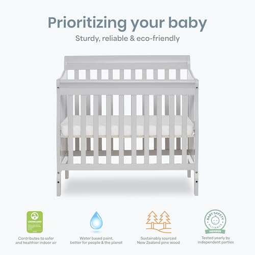 Dream On Me 4-in-1 Mini Baby Crib for Small Spaces, Aden, Grey - color: Grey