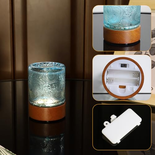 Small Battery Operated Light with Timer,Adult Night Lights for Bedroom,Mini Lamp for Lndoor Use in Bathroom, Hallway,Glass Light Lamp (Blue) - color: Blue