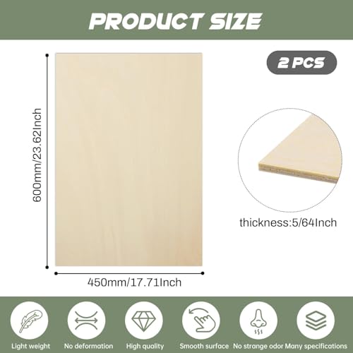2 Pack Plywood Sheets, 17.1" x 23.6"x 5/64" Basswood Sheets - color: 2 Pack, size: 17.1" x 23.6"x 5/64"