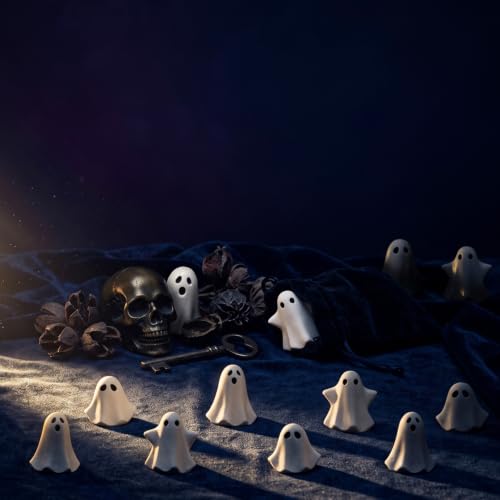 FESTGLOX 50Pcs Mini Resin Ghosts, Tiny Halloween Ghost Figurines Miniatures - color: White Ghosts--50pcs