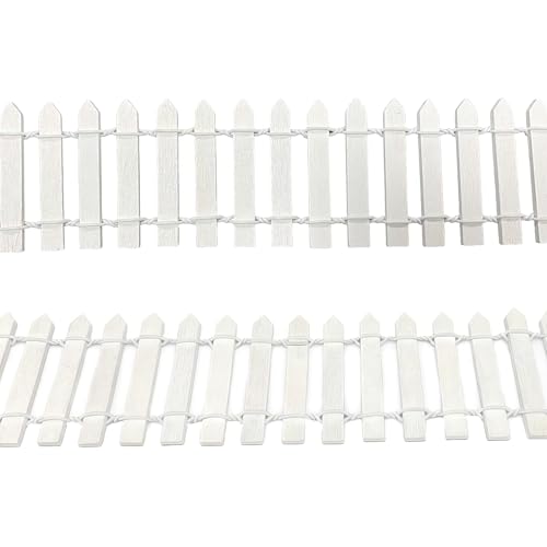 35-inch Miniature Fairy Garden Picket Fence with a Gate, White Wooden Fence for Dollhouse, Mini Village Landscape, DIY Project, Plant Pot