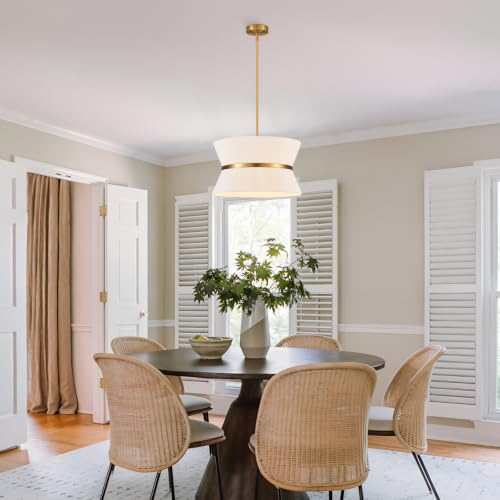 18" Hand Woven Boho Chandelier White and Brass Coastal Pendant Light for Living Dining Room Kitchen Island Cottage, UL Listed - color: 18" Woven