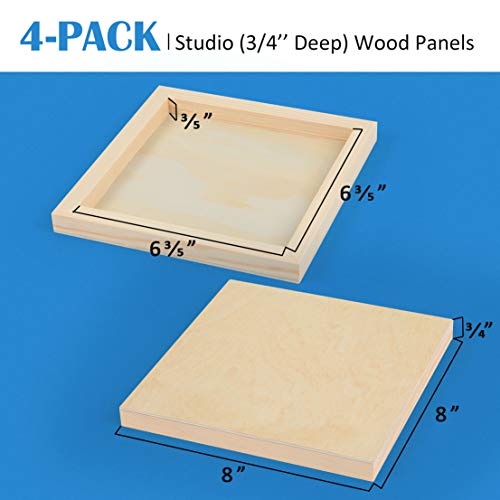 Falling in Art 4 Pack 8x8’’ Unfinished Birch Wood Panels Kit for Painting - size: 8'' x 8'' Studio
