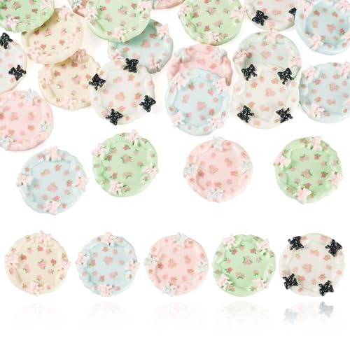 FASHEWELRY 20Pcs Resin Flower Plates 38mm Miniature Dollhouse Accessories Floral Playhouse Dishes Kitchen Tableware Models Display Ornaments for Micro Landscape Decoration - color: Plates With Flower