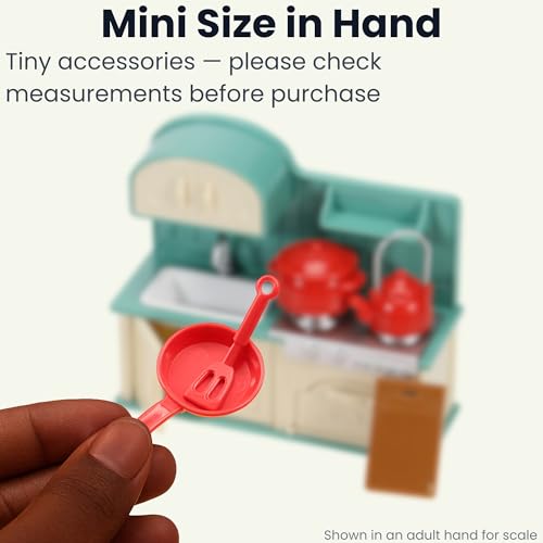 Family Dollhouse Kitchen Set — Miniature Stove, Sink & Oven with Frying Pan, Saucepan, Kettle, Utensils & Cutting Board — Dollhouse Furniture & Accessories for Ages 3+ - style: Kitchen Set