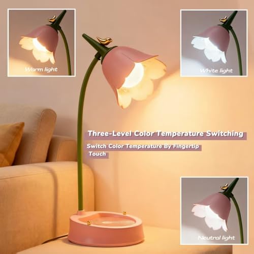 magical JD LED Desk Lamp Cordless Table Light Adjustable Gooseneck Dimmable Touch Rechargeable Battery Eye-Caring Night Light for Kids,Mini Cute Lamp for College Dorm Bedroom Reading - color: Pink
