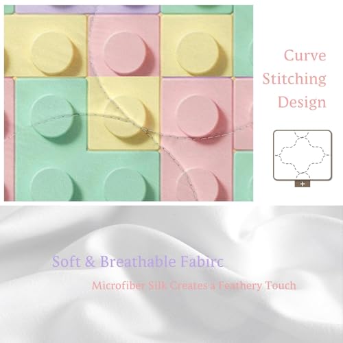 BlessLiving Girls Building Block King Comforter Set Pastel Toy Brick Bedding Set Kawaii Colorful Soft Pink Mint Lavender Microfiber Comforter Cozy Lightweight Bed Set for Girl Dorm Bedroom - color: Macaron Building Blocks, size: King