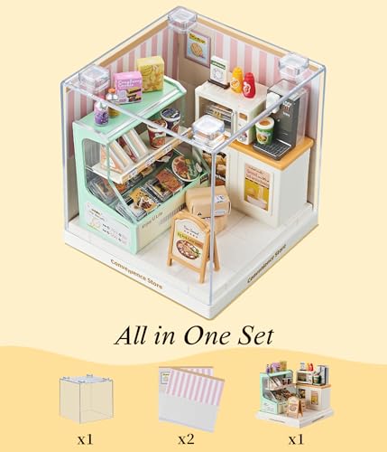 Convenience Store Super Miniature House Kit - DIY Plastic 3D Model Building Set for Teens, Build Your Own Mini Mart with Dustproof Case, Creative Craft Gift for Girls Women - color: Conveience Store, size: Small