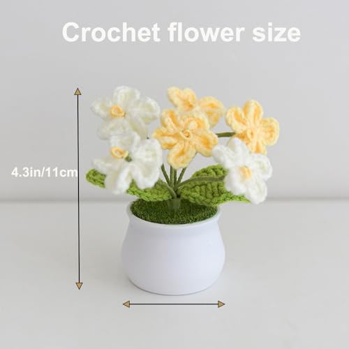 Crochet Flowers Cute Potted Flower, Handmade Knitting Myosotis Flower - color: Gradient Yellow