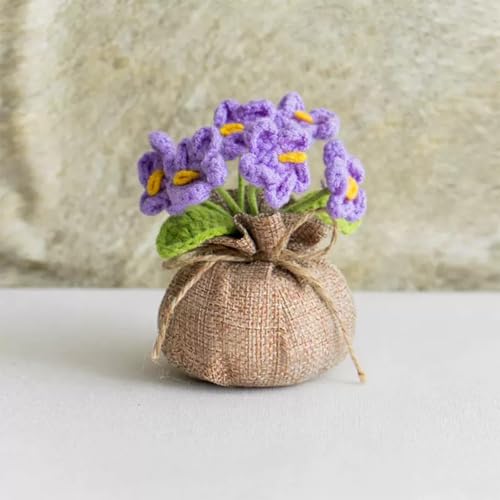 Crochet Dark Purple Myosotis Flowers Bouquet for Women Office Desk Decor - color: Dark Purple Myosotis