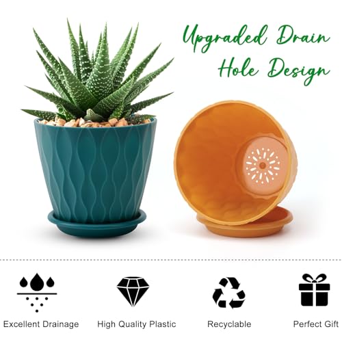 YNNICO 4 inch Plant Pots for Indoor with Drainage Holes and Tray Saucers - color: Multicolor, size: 4 inch