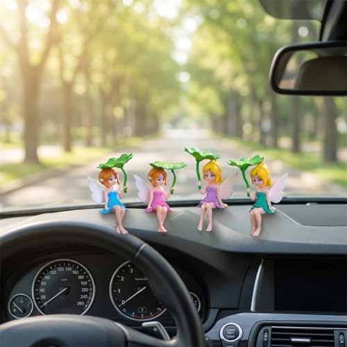 Miniature Fairy Accessories - Small Figurines, Flower Pot & Fairy Garden, Home, Desk Shelf, Moss Landscapes, Car Decor, Compact Gift for Enthusiasts, 4 Pieces (Fairy - Lotus Leaf)