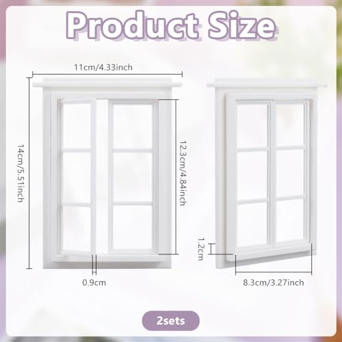 OLYCRAFT 2 Pack Miniature Window Frame 1:12 Scale White Plastic Mini House Window Rectangle Minihouse Windows Plastic 6 Panes Miniature Windows Ornament for Craft Projects and Model Building