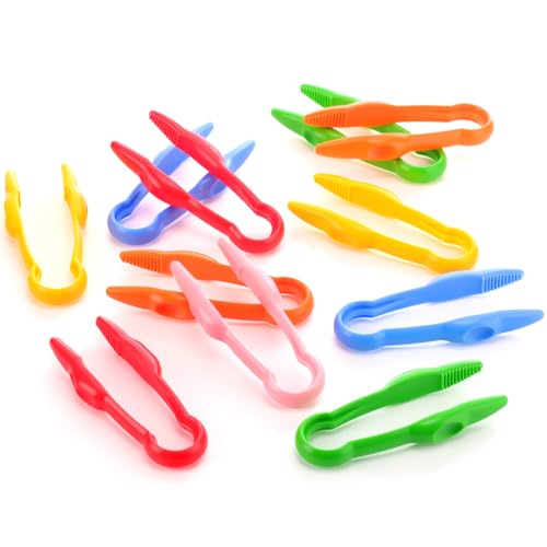 Chunful 12 Pcs Plastic Tweezers for Kid Easy to Grip Motor Tools for Craft