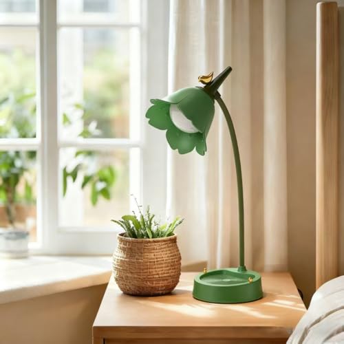 magical JD LED Desk Lamp Cordless Table Light Adjustable Gooseneck Dimmable Touch Rechargeable Battery Eye-Caring Night Light for Kids,Mini Cute Lamp for College Dorm Bedroom Reading - color: Green
