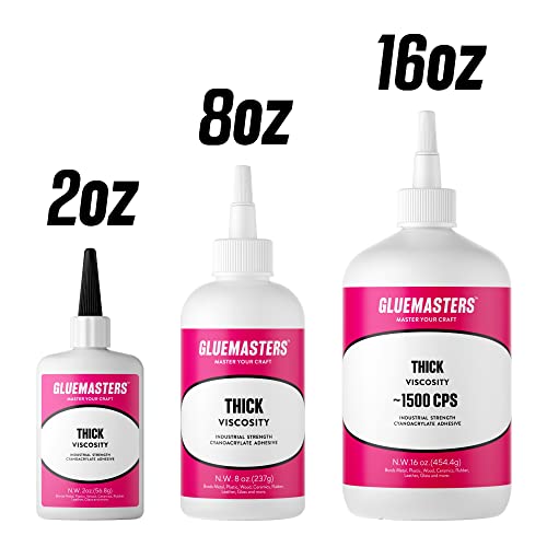 Professional Grade Cyanoacrylate (CA) Super Glue by GLUE MASTERS - Extra Large 8 OZ (226-gram) Bottle with Protective Cap - Thick Viscosity Adhesive for Plastic, Wood & DIY Crafts - style: 8OZ THICK VISCOSITY