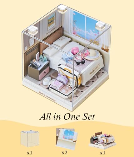 Cozy Hotel Room Super Miniature House Kit - DIY Plastic 3D Model Building Set for Teens, Build Your Own Warm Hotel Bedroom Scene with Travel Accessories, Creative Craft Gift for Girls Women - color: Book a Homestay, size: Small