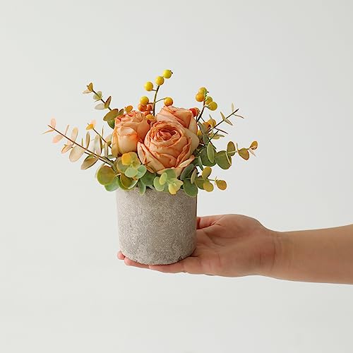 Artificial Burnt Orange Rose Potted Plant, Mini Faux Floral Decor - color: Burnt Orange