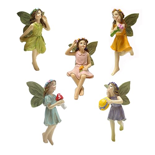 CUIWEI 5 Pcs Mini Garden Figurine Set Miniatures Fairies Statues Without a Stick for Outdoor Lawn Yard Home Decor Lovely Resin Fairy Flower Pot Angel Accessories - style: Garden