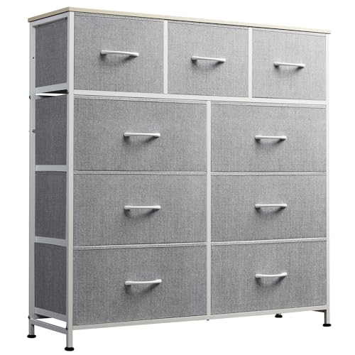 WLIVE Tall Dresser for Bedroom, 9 Drawer Chest of Drawers, Light Grey - color: Light Grey