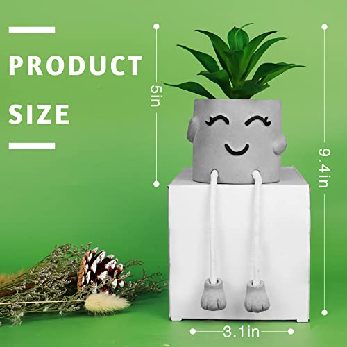 Zerzsy Artificialplant Succulents in Cement Pots with Hanging Leg, Kitchen Shelf Decoration,Bathroom Mini Plants Decor, Shelf Decor Accents, Office Wall Decoration - Set of 1 - color: 1 Pcs Set/Smile