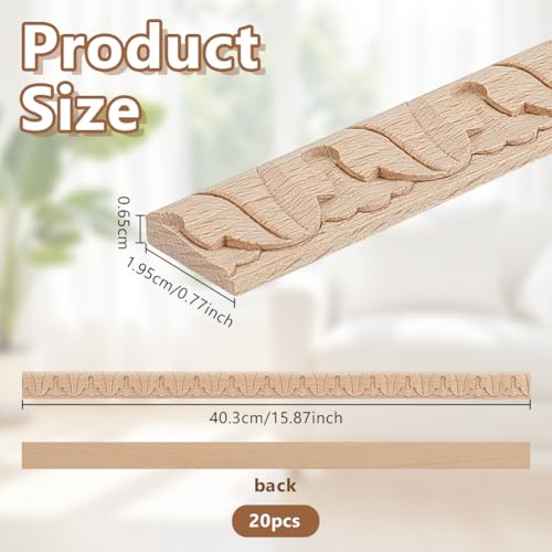 OLYCRAFT 20Pcs 3D Decorative Wood Trim Molding Handmade Carved Unfinished DIY Trims 15.9 Inch Half Wooden Trim Molding Decorative Wood Trims for Home Wall Door Border Ceiling Cabinet Window - style: Handmade Carved