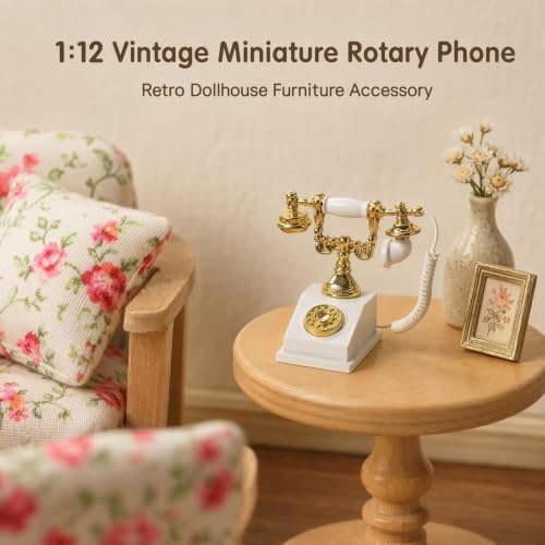 Dollhouse Miniatures 1 12 Scale Vintage Telephone Desk Accessories Decor - color: White