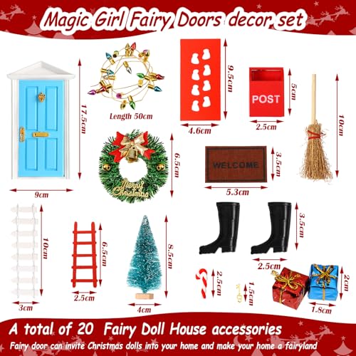 Hungdao 20 Pcs Christmas Fairy Door Wooden Miniature Decor, Blue Door - color: Blue Door