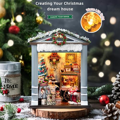 CUTEROOM DIY Miniature House Building Kit for Adults with LED Lights - Realistic Mini Dollhouse Model & Wooden Furniture, Creative Craft Kit for Home Decor Gift- Joyful Gatherings - style: Joyful Gatherings