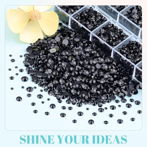 6100Pcs Resin Rhinestones for Crafting with 2Pcs 10ml B7000 Jewelry Glue, 1 Box Flatback Crystals Diamond (Black) for Bedazzling Crafts DIY Nail Art Non Hotfix Gems for Clothing Shoes Tumblers - color: Black, size: 1 Small Pack + 2Pc Glue