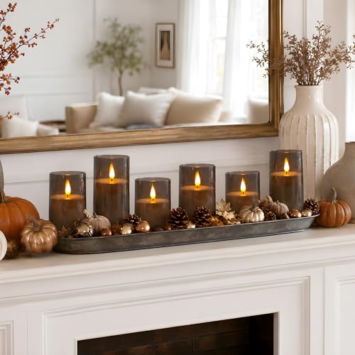 NICEME Flickering Flameless Candles with Remote Timer Unbreakable Acrylic Battery Operated LED Candles with Flickering Flame 3D Wick for Romantic Ambience Home Decor Set of 3, D3” xH4” 5” 6” Gray - color: Ivory + Gray Acrylic, size: D 3”×H 4”5”6”