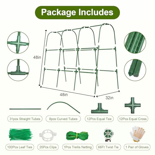 Cucumber Trellis for Raised Bed, U-Shape Garden Trellis 47.2" Tall, Heavy Duty Metal Arch Trellis for Climbing Vegetables, Rustproof Plant Support for Tomato Pea Bean (Upgraded Connector)