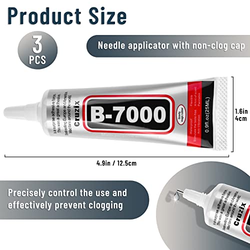 B-7000 Craft Glue for Jewelry Making, Multi-Function B-7000 Super Adhesive Glues Liquid Fusion Glue for Rhinestones Crafts, Clothes Shoes, Fabric, Jewelry Making, Cell Phones (3x25 ml/0.9 oz) - color: 3x25 ML/ 0.9 oz