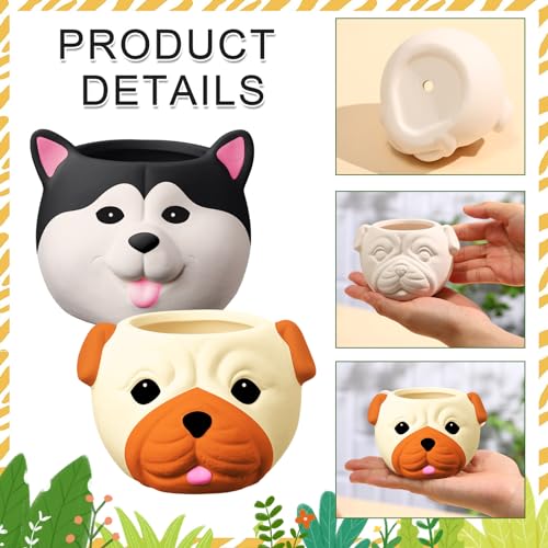 Hushee 12 Sets Ceramic Succulent Pots to Paint with Drainage - color: Dog