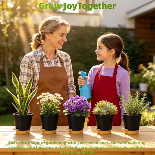 5 Pack 5 Inch African Violet Pots Self Watering, Self-Watering Planters with Drainage Holes & Reservoir, Black Brown Plastic Pots for Indoor Outdoor Plants, Succulents & Flowers - color: Black Brown, size: 5 inch 5 pcs
