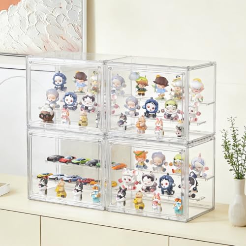 Acrylic Display Case for Collectibles 3 Tier,Small Clear Display Box 4pack - size: S-4pack