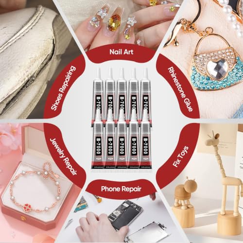 10 PCS 15ml B7000 Rhinestone Glue Clear with Precision Tip, Bedazzling Glue, Multipurpose Super Glues for Nail, Craft, Jewelry Making, Nail Art, DIY, Makeup, Shoes - size: 15ml 10pcs